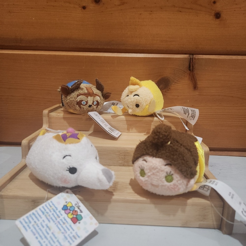 Bundle of 4 Disney Tsum Tsum Beauty and the Beast NWT Lumiere Belle Teapot 2.5"
